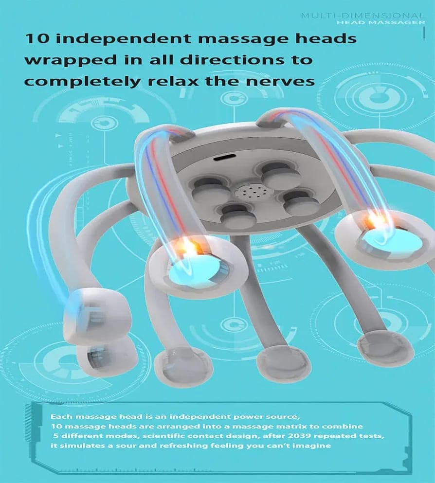 10-Motor Hands-Free Octopus Electric Portable  Head Massager